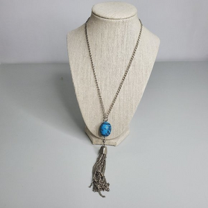 Tassel Necklace Bead Blue Aztec Tribal Black‎ Silve